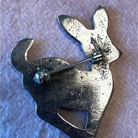 Vintage Sterling Silver Navajo Fawn Deer Stampwork Brooch Pin Signed by Artist M - Picture 10 of 12